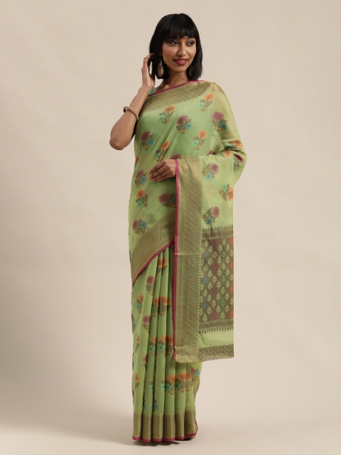 

Saree Swarg Green & Beige Cotton Blend Woven Design Banarasi Saree
