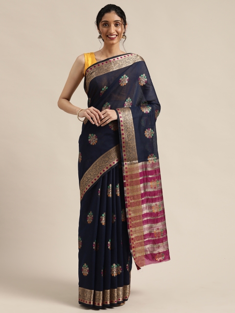 

Saree Swarg Navy Blue & Gold-Toned Woven Design Banarasi Saree