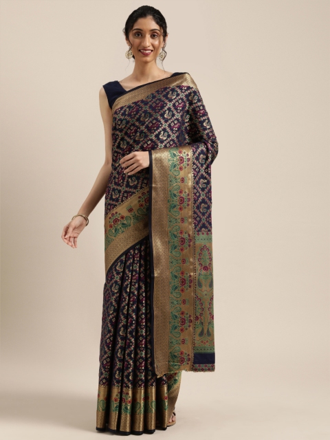 

Saree Swarg Navy Blue Woven Design Banarasi Saree