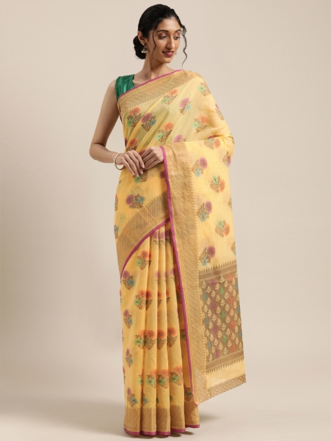 

Saree Swarg Yellow & Gold-Toned Woven Design Banarasi Saree