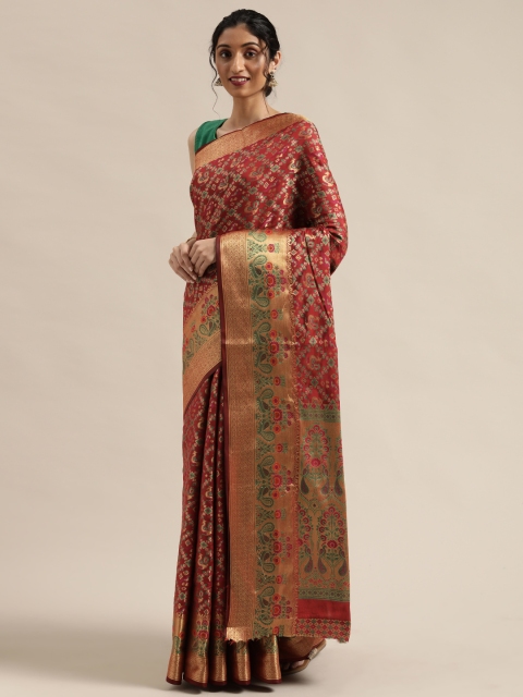 

Saree Swarg Maroon & Green Woven Design Banarasi Saree