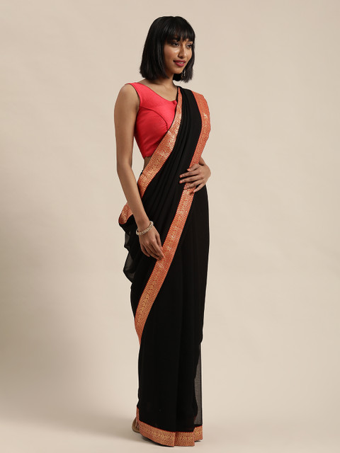 

Saree Swarg Black & Red Solid Saree