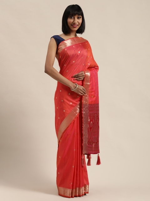 

Saree Swarg Pink & Gold-Toned Silk Blend Woven Design Banarasi Saree