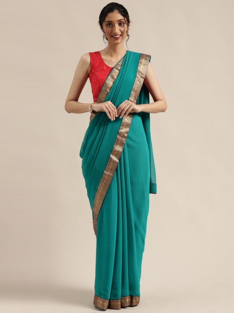 

Saree Swarg Green Solid Faux Chiffon Saree