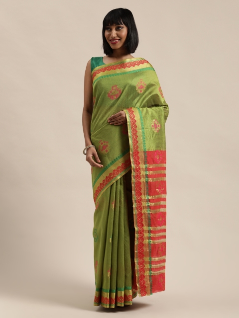 

Saree Swarg Green & Red Art Silk Woven Design Banarasi Saree