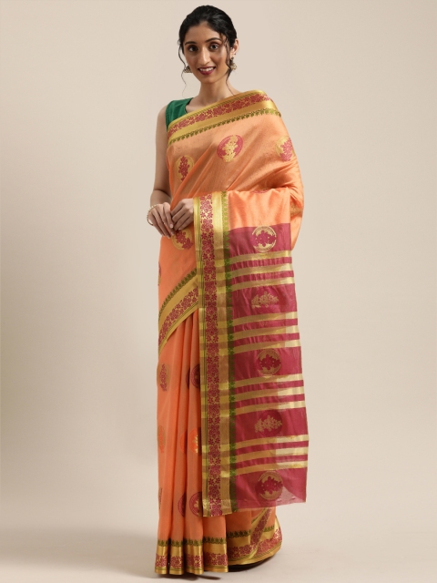 

Saree Swarg Peach-Coloured & Gold-Toned Woven Design Banarasi Saree