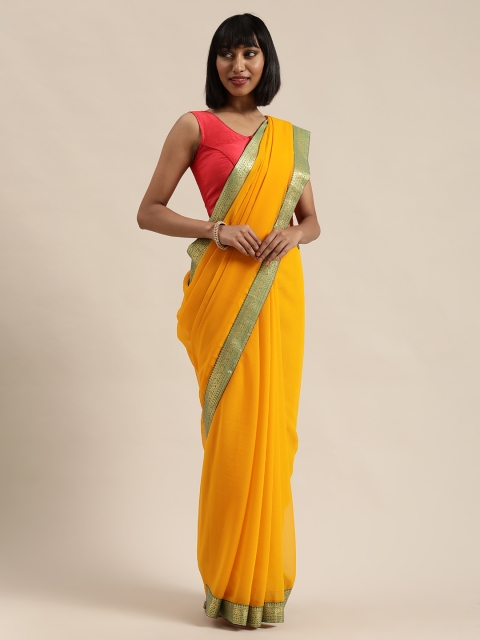 

Saree Swarg Yellow & Green Solid Saree