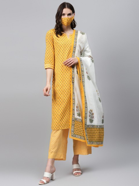 

Biba Women Yellow White Printed Pure Cotton Kurta Set