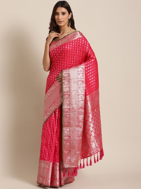 

VASTRANAND Pink & Golden Woven Design Banarasi Saree
