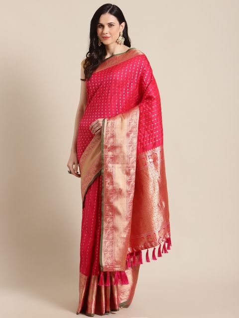 

VASTRANAND Pink & Golden Woven Design Banarasi Saree