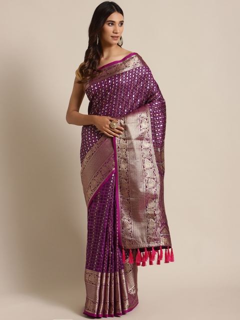 

VASTRANAND Aubergine & Golden Woven Design Banarasi Saree, Purple