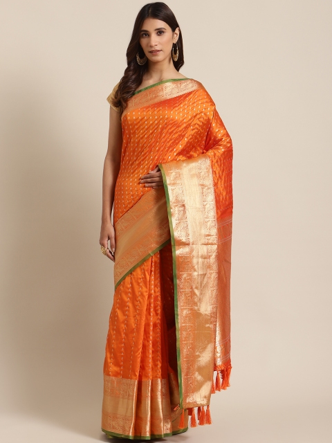 

VASTRANAND Orange & Golden Woven Design Banarasi Saree
