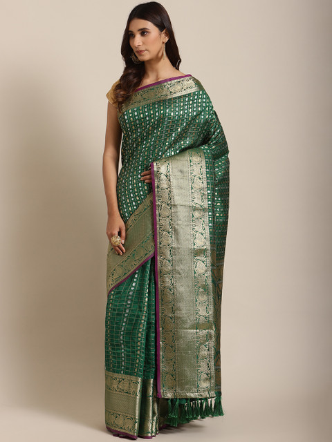 

VASTRANAND Green & Golden Woven Design Banarasi Saree
