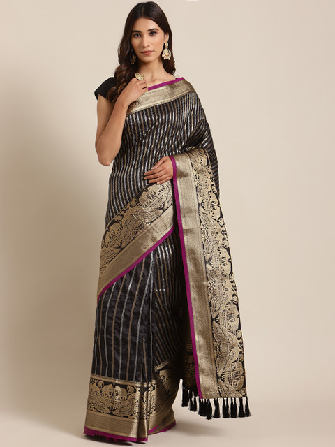 

VASTRANAND Black & Golden Woven Design Banarasi Saree