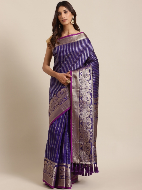 

VASTRANAND Purple & Golden Woven Design Banarasi Saree