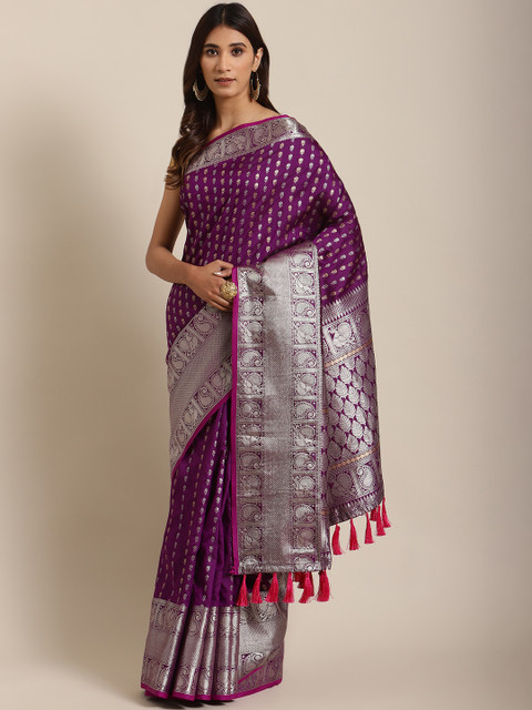 

VASTRANAND Purple & Golden Woven Design Banarasi Saree