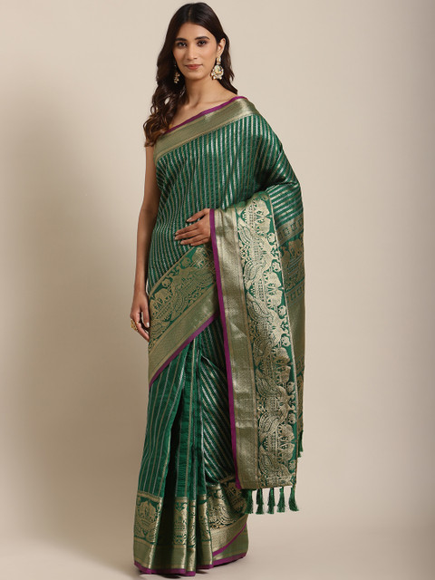 

VASTRANAND Green & Golden Woven Design Banarasi Saree