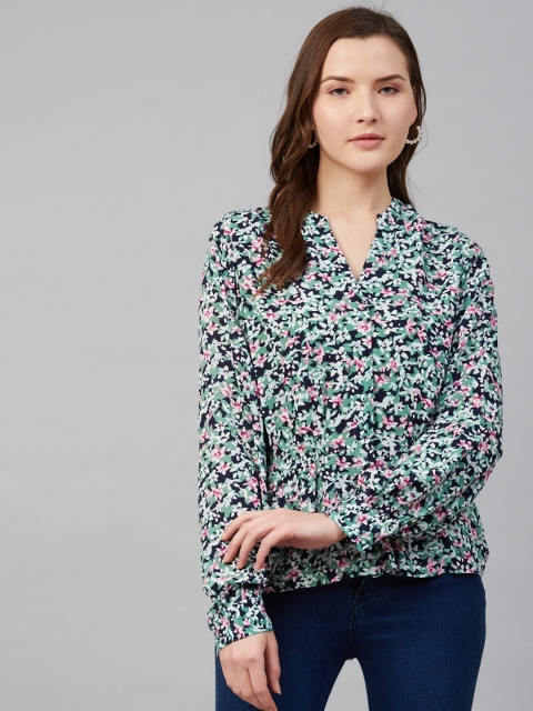 

Marks & Spencer Women Green & Pink Sustainable Floral Printed Cinched Waist Top