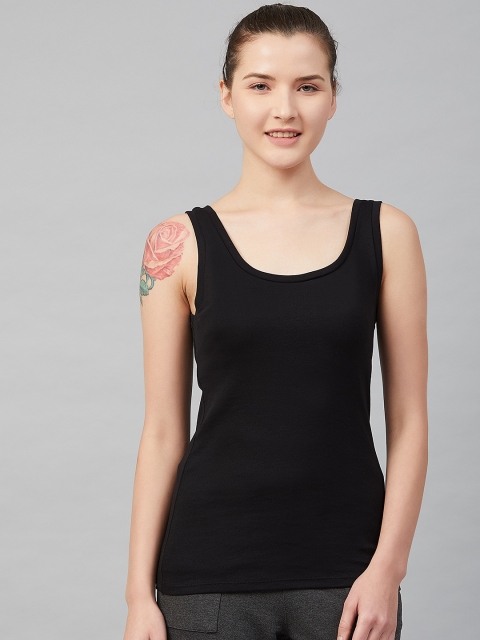 

Marks & Spencer Women Black Solid Pure Cotton Knitted Lounge Tank Top