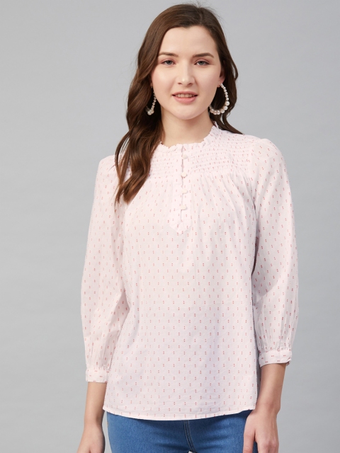 

Marks & Spencer Women White & Red Dobby Weave Self Design Top