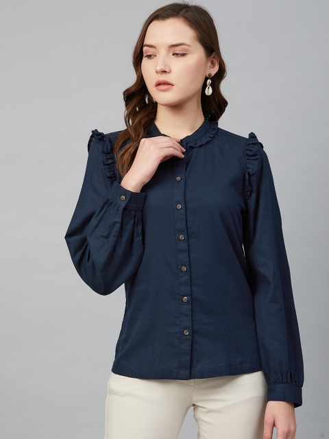 

Marks & Spencer Women Navy Blue Pure Cotton Regular Fit Solid Casual Shirt