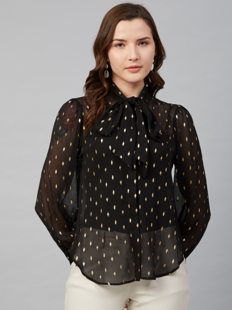 

Marks & Spencer Women Black & Golden Semi-Sheer Printed Casual Shirt