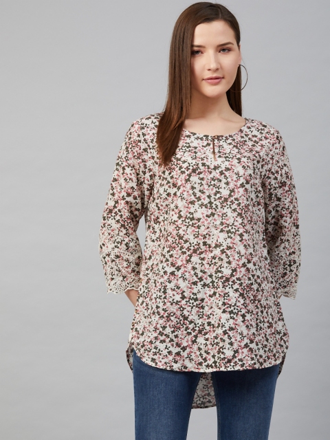 

Marks & Spencer Women White & Pink Floral Printed High-Low Top