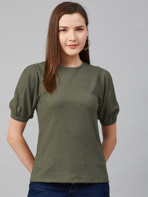 

Marks & Spencer Women Olive Green Solid Top With Puff Sleeves