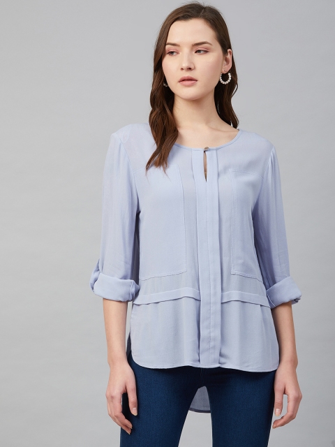

Marks & Spencer Women Blue Solid Panelled High-Low Top