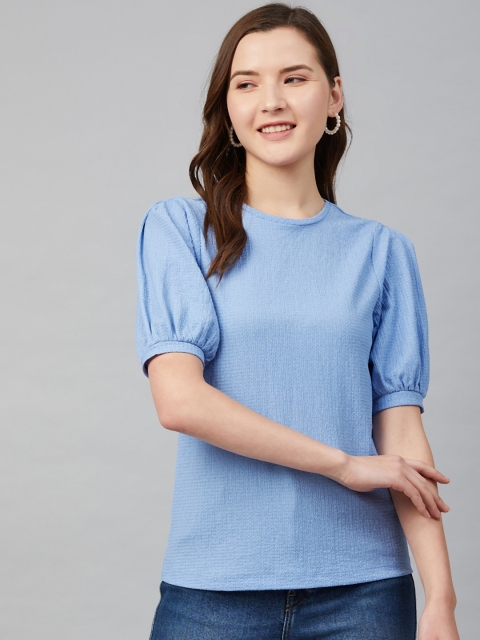 

Marks & Spencer Women Blue Solid Puff Sleeves Top