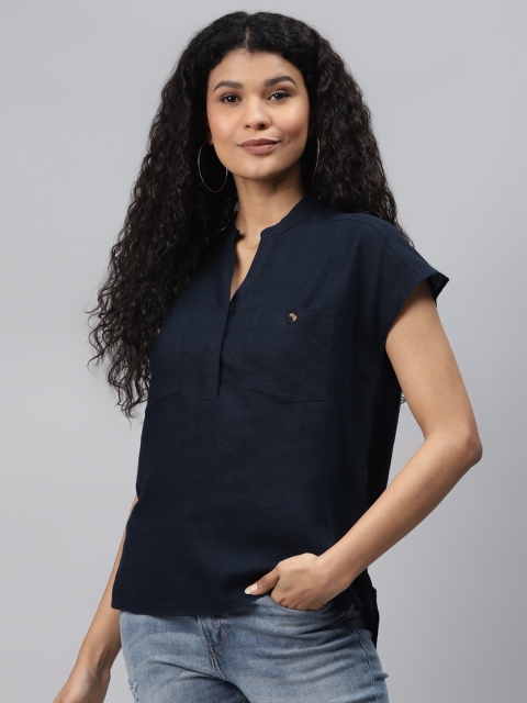 

Marks & Spencer Women Navy Blue Solid Shirt Style Top