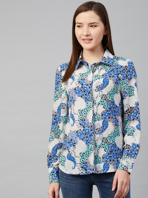 

Marks & Spencer Women White & Blue Regular Fit Ethnic Print Casual Shirt