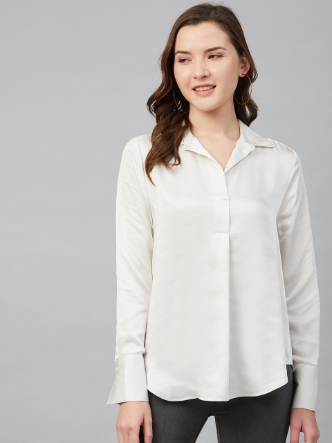 

Marks & Spencer Women Off-White Solid Satin Shirt Style Top