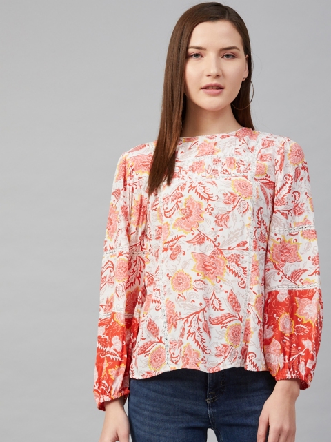 

Marks & Spencer White & Orange Floral Printed Top