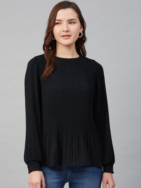 

Marks & Spencer Women Black Solid Accordion Pleats Top With Smocked Detail
