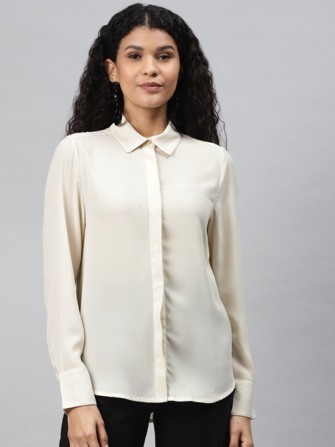 

Marks & Spencer Women Cream-Coloured Semi-Sheer Regular Fit Solid Casual Shirt
