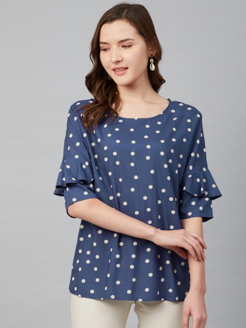 

Marks & Spencer Women Blue & White Polka Dots Print Top