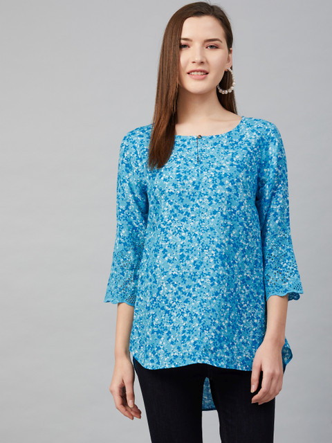 

Marks & Spencer Women Blue Floral Printed High-Low Top