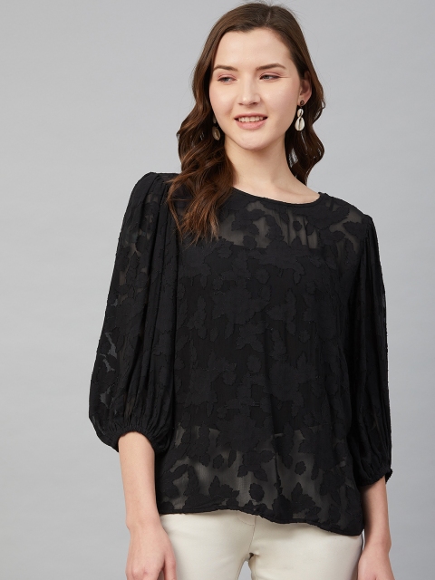 

Marks & Spencer Women Black Self Design Semi Sheer Top