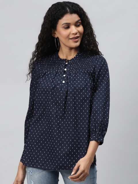 

Marks & Spencer Women Navy Blue & White Self Design Top