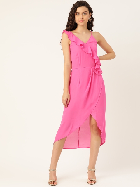 

DODO & MOA Women Pink Solid Ruffle Wrap Dress
