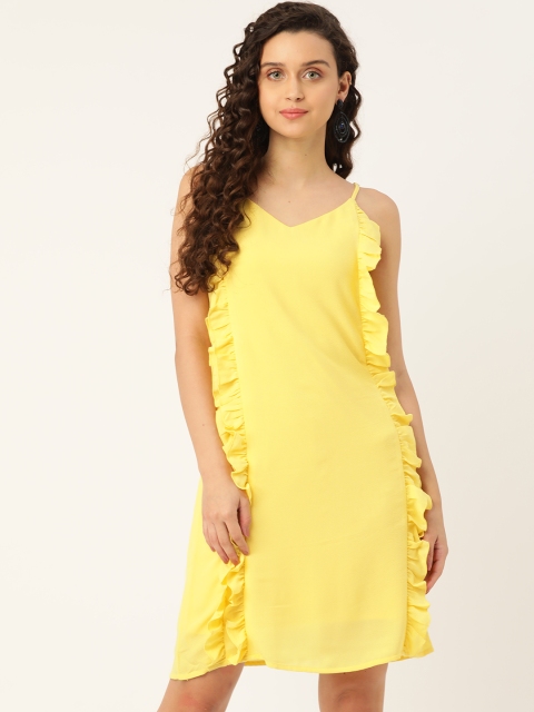 

DODO & MOA Women Yellow Solid Ruffle A-Line Dress