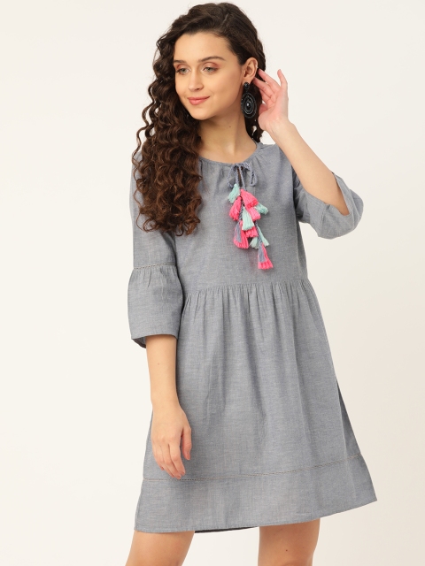 

DODO & MOA Women Grey Solid Cotton A-Line Dress