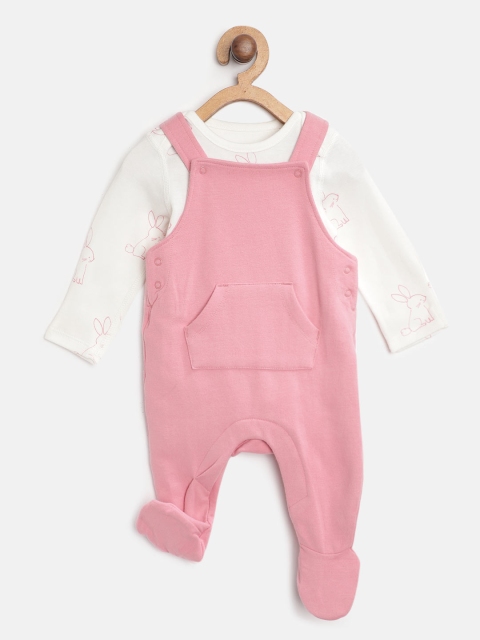 

Marks & Spencer Infant Girls Off-White & Pink Printed Bodysuit with Sleepsuit