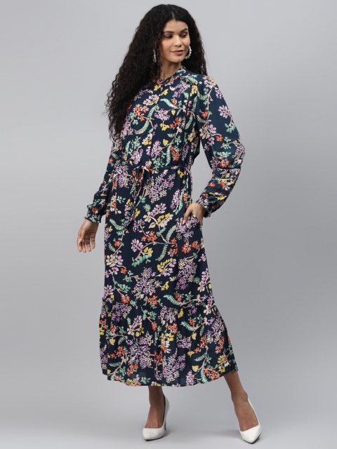 

Marks & Spencer Women Navy Blue & Purple Floral Print Maxi Dress