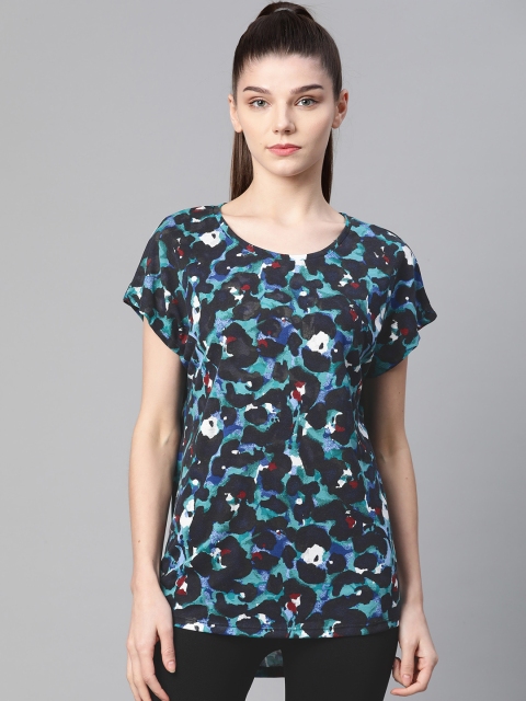 

Marks & Spencer Women Teal Blue & Black Abstract Print Longline T-shirt