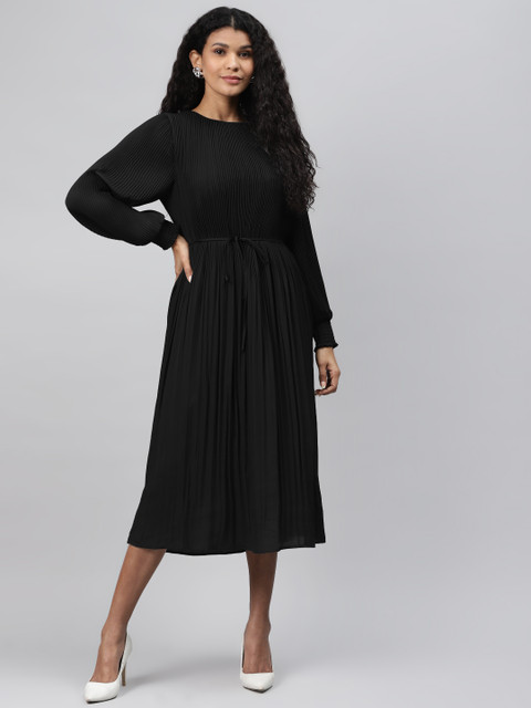 

Marks & Spencer Women Black Accordion Pleat Solid A-Line Dress