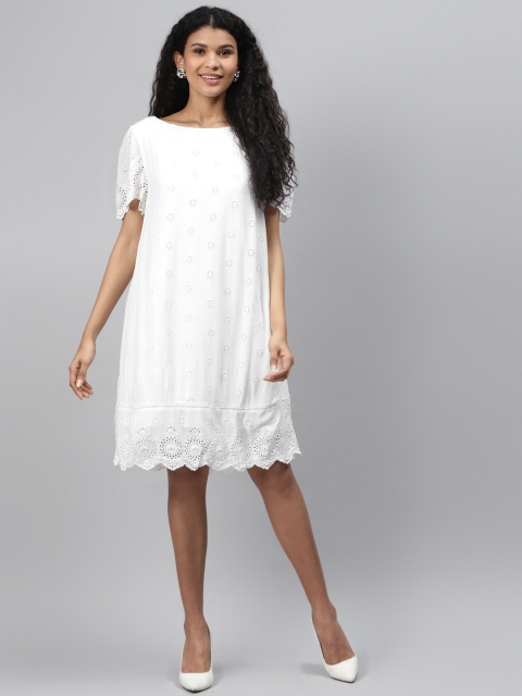 

Marks & Spencer White Schiiffli Embroidered Shift Dress