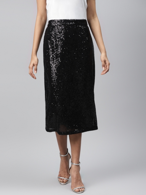 

Marks & Spencer Women Black Sequinned Midi Straight Skirt