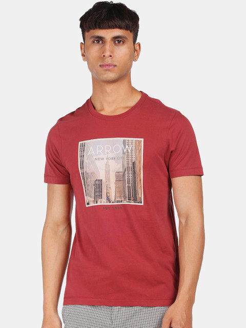 

Arrow Sport Men Red Printed Round Neck T-shirt